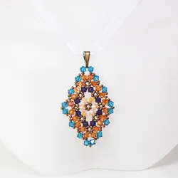 Pendant 45cm - Talia Rhombus M-Violet Organza - Pendant 45cm - Laiton bronze
